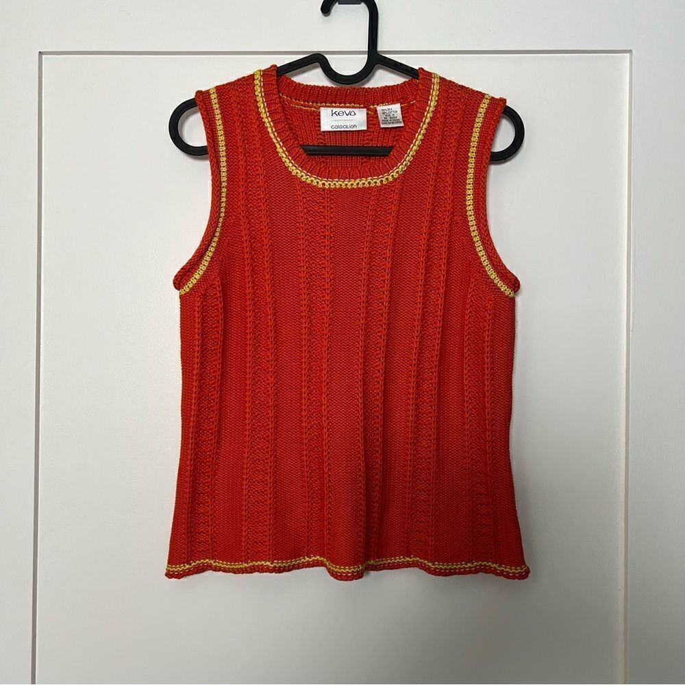 KEVO Collection Womens Tank Top Vest Medium Orange Sleeveless Knit Silk Cotton
